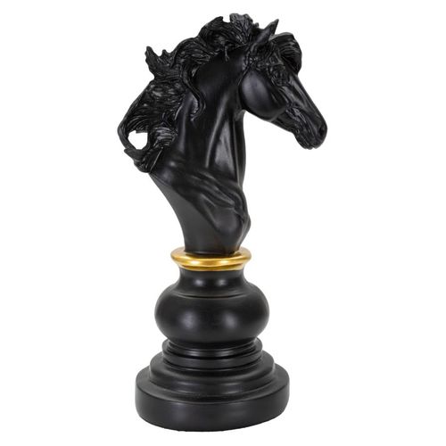 Cavalier D'échecs Noir Et Doré Décoratif Pour Salon Et Bureau 27 Cm