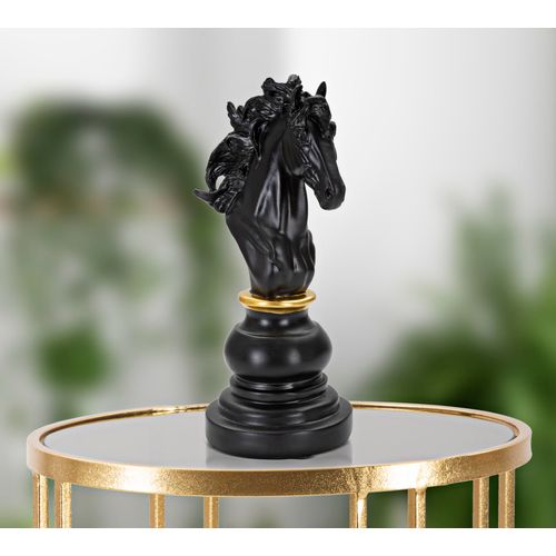 Cavalier D'échecs Noir Et Doré Décoratif Pour Salon Et Bureau 27 Cm