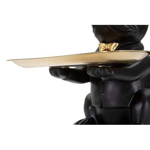 Statuette Bouledogue Cartoon Avec Plateau Doré Pour Salon Ou Bureau 23,5 Cm
