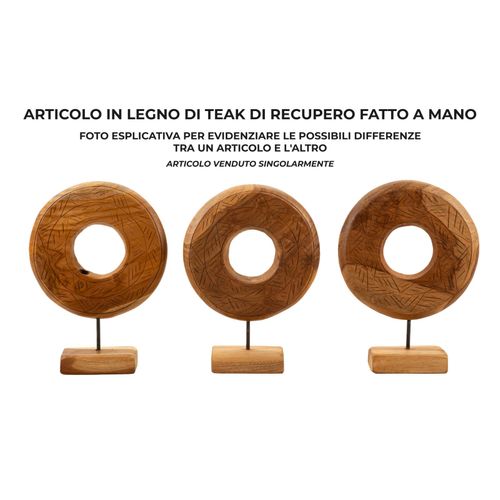 Sculpture Ronde En Teck Recyclé 28x10x38 Cm