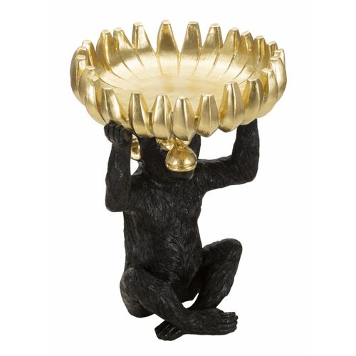 Statuette Singe Avec Feuille Dorée Porte-objets Pour Salon Ou Bureau 31,5 Cm