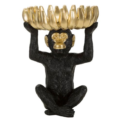 Statuette Singe Avec Feuille Dorée Porte-objets Pour Salon Ou Bureau 31,5 Cm
