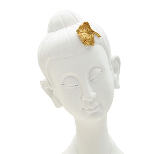 Tête De Bouddha Décorative Avec Feuilles Dorées Pour Salon Ou Méditation 35 Cm