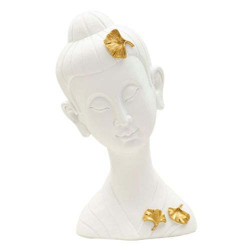 Tête De Bouddha Décorative Avec Feuilles Dorées Pour Salon Ou Méditation 35 Cm
