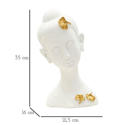 Tête De Bouddha Décorative Avec Feuilles Dorées Pour Salon Ou Méditation 35 Cm