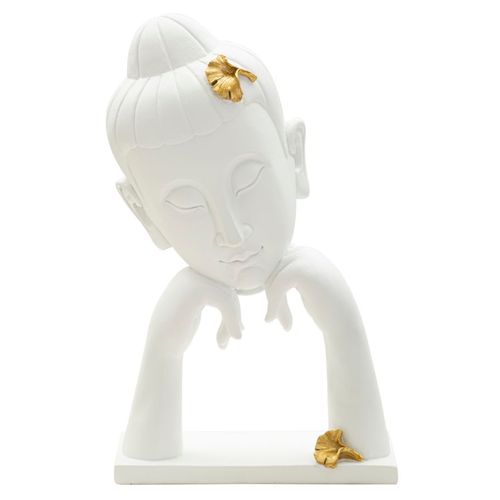 Tête De Bouddha Décorative Avec Feuilles Dorées Pour Salon Ou Coin Zen 36 Cm