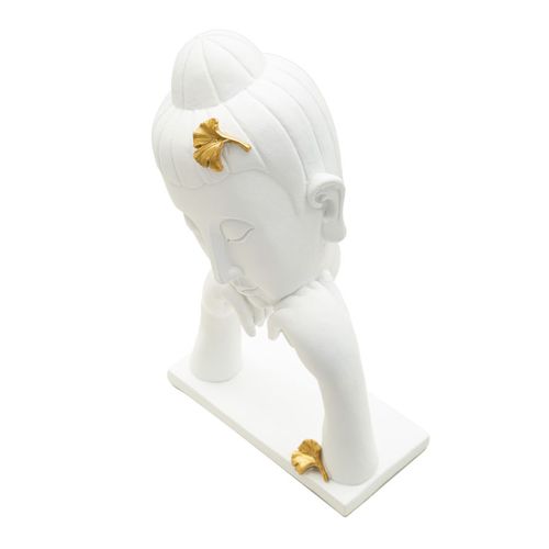 Tête De Bouddha Décorative Avec Feuilles Dorées Pour Salon Ou Coin Zen 36 Cm
