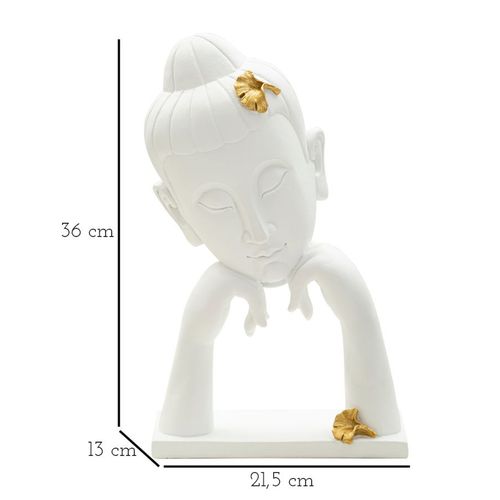 Tête De Bouddha Décorative Avec Feuilles Dorées Pour Salon Ou Coin Zen 36 Cm