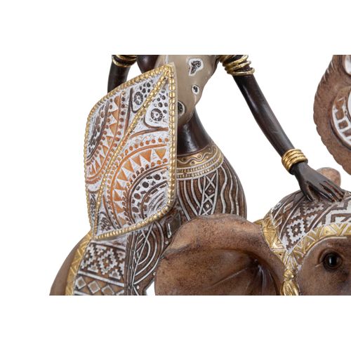 Statuette Femme Masai Assise Sur Éléphant Pour Décoration Intérieure 33 Cm