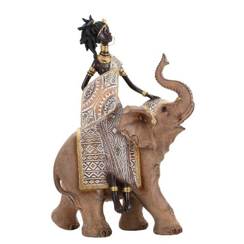 Statuette Femme Masai Assise Sur Éléphant Pour Décoration Intérieure 33 Cm