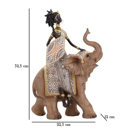 Statuette Femme Masai Assise Sur Éléphant Pour Décoration Intérieure 33 Cm