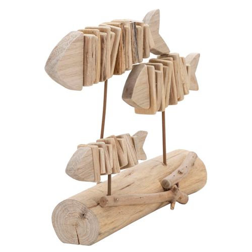Sculpture Poisson Nature 37x24x10 Cm En Bois Avec Socle