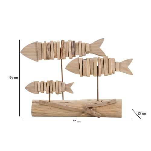 Sculpture Poisson Nature 37x24x10 Cm En Bois Avec Socle