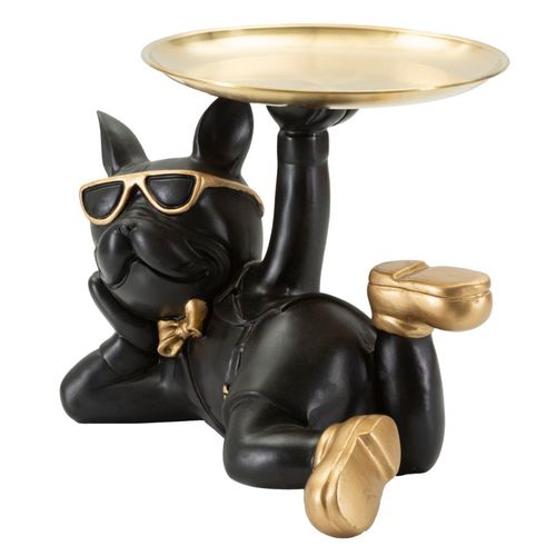 Statuette Chien Rover Avec Plateau 23,5x13x18,5 Cm Noir Et Doré