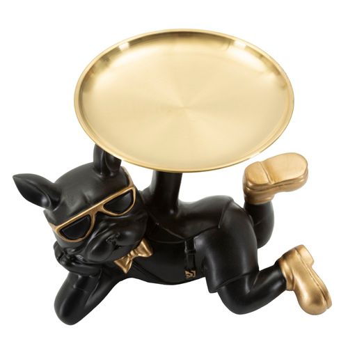 Statuette Chien Rover Avec Plateau 23,5x13x18,5 Cm Noir Et Doré