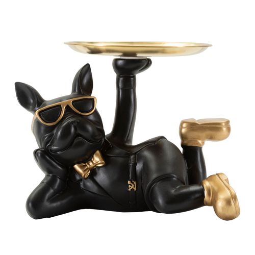 Statuette Chien Rover Avec Plateau 23,5x13x18,5 Cm Noir Et Doré