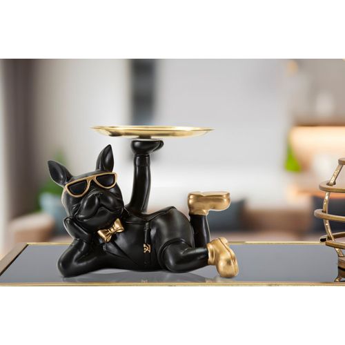 Statuette Chien Rover Avec Plateau 23,5x13x18,5 Cm Noir Et Doré