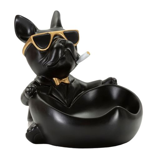 Statuette Chien Ball Avec Plateau 18,5x20,5x20 Cm Noir Et Doré