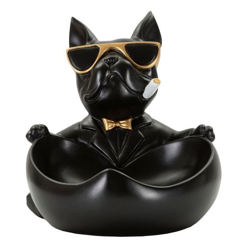 Statuette Chien Ball Avec Plateau 18,5x20,5x20 Cm Noir Et Doré