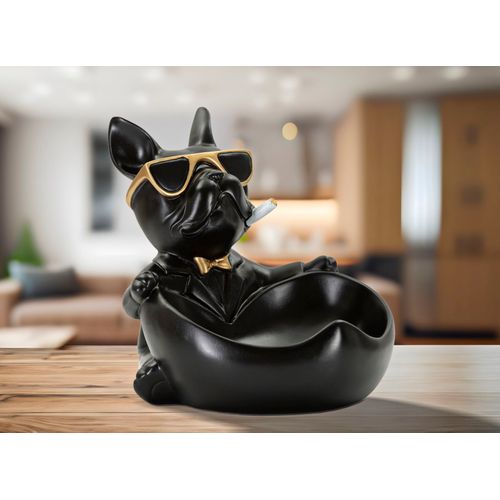 Statuette Chien Ball Avec Plateau 18,5x20,5x20 Cm Noir Et Doré