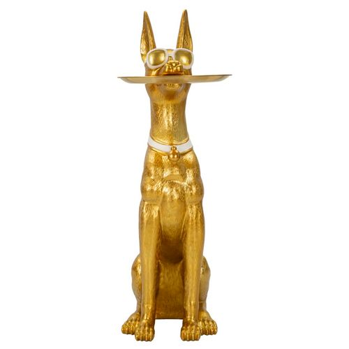 Statuette Chien Pit Pitbull Avec Plateau 64x30x91 Cm Doré