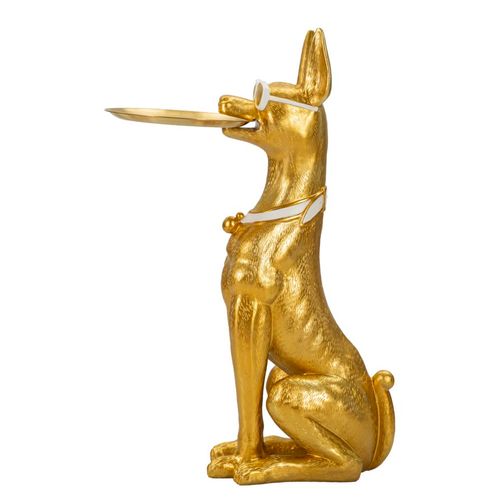 Statuette Chien Pit Pitbull Avec Plateau 64x30x91 Cm Doré