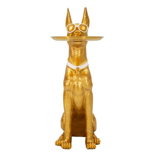 Statuette Chien Pit Pitbull Avec Plateau 51x27x74 Cm Doré