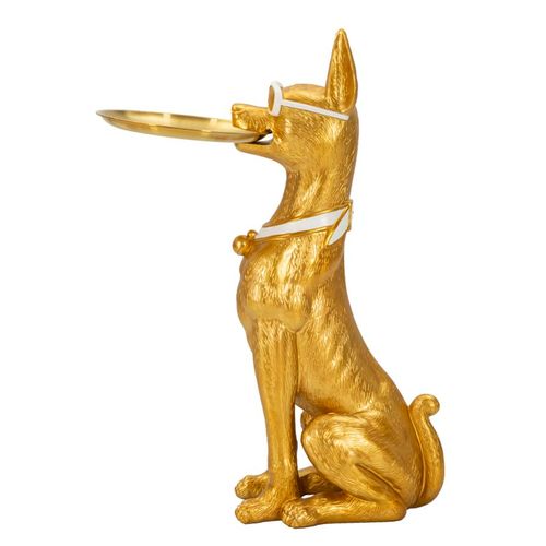 Statuette Chien Pit Pitbull Avec Plateau 51x27x74 Cm Doré