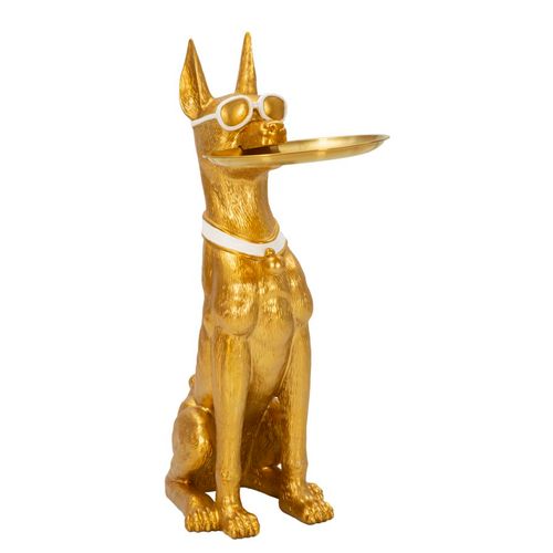 Statuette Chien Pit Pitbull Avec Plateau 51x27x74 Cm Doré