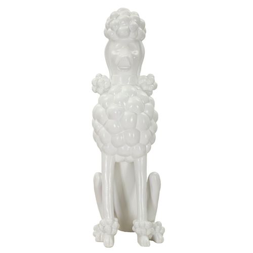 Statuette Chien Caniche Assis 26x20x61 Cm Blanc Moderne
