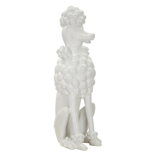 Statuette Chien Caniche Assis 26x20x61 Cm Blanc Moderne