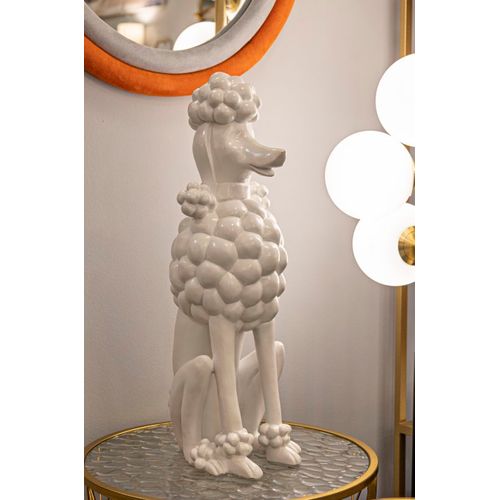 Statuette Chien Caniche Assis 26x20x61 Cm Blanc Moderne