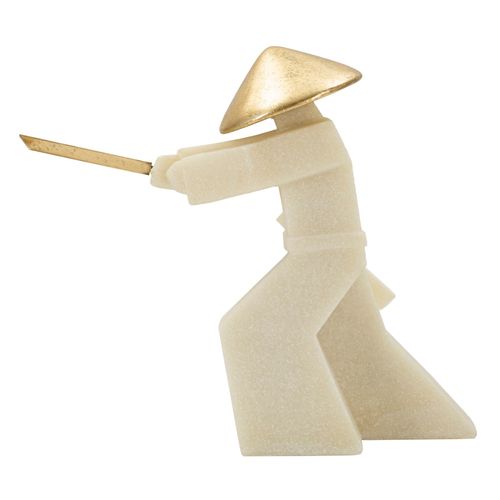 Statue Samouraï Toku Quarzy Blanc Et Or 34 Cm