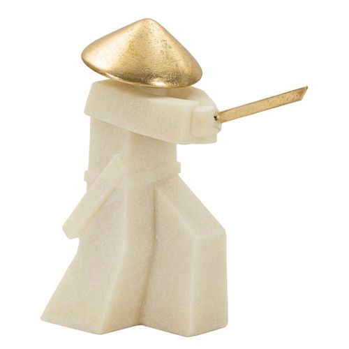 Statue Samouraï Toku Quarzy Blanc Et Or 34 Cm