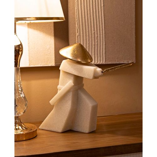 Statue Samouraï Toku Quarzy Blanc Et Or 34 Cm