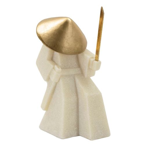 Statue Samouraï Toku Quarzy Blanc Et Or 24,5 Cm