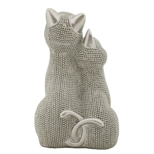 Statue Couple De Chats Sparky Quarzy Argent 21 Cm