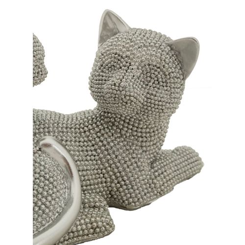 Statue Chat Sparky Avec Petit Quarzy Argent 19 Cm