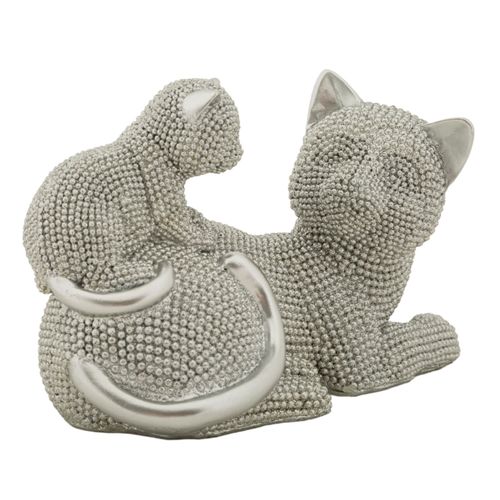 Statue Chat Sparky Avec Petit Quarzy Argent 19 Cm