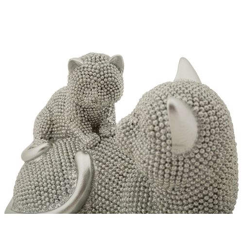 Statue Chat Sparky Avec Petit Quarzy Argent 19 Cm