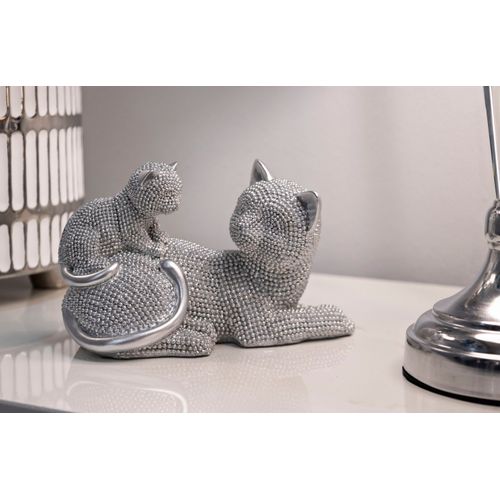 Statue Chat Sparky Avec Petit Quarzy Argent 19 Cm