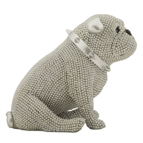 Statue Bouledogue Sparky Argent Pour Décoration Maison Et Bureau 17 Cm
