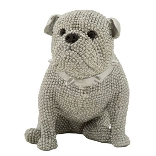 Statue Bouledogue Sparky Argent Pour Décoration Maison Et Bureau 17 Cm
