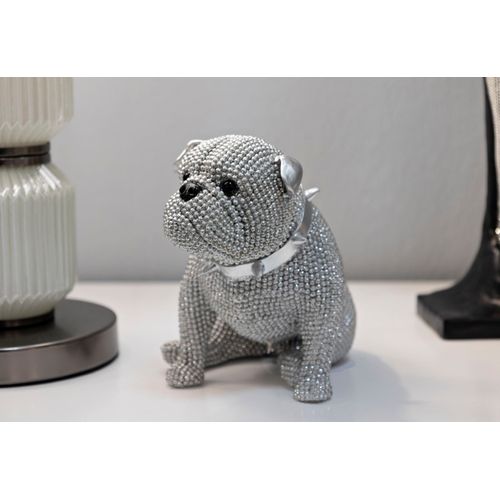 Statue Bouledogue Sparky Argent Pour Décoration Maison Et Bureau 17 Cm