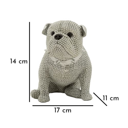 Statue Bouledogue Sparky Argent Pour Décoration Maison Et Bureau 17 Cm