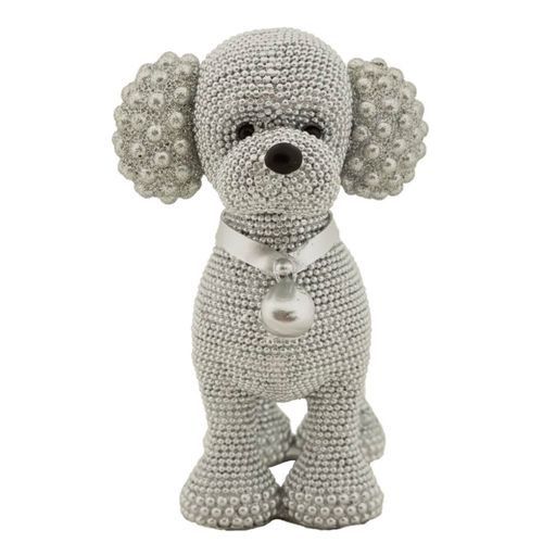 Statue Caniche Sparky Argenté Élégant Pour Décoration Maison Et Bureau 15 X 9,5 X 15 Cm