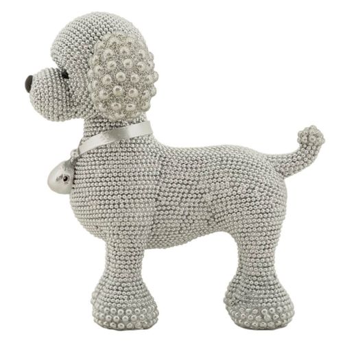 Statue Caniche Sparky Argenté Élégant Pour Décoration Maison Et Bureau 15 X 9,5 X 15 Cm