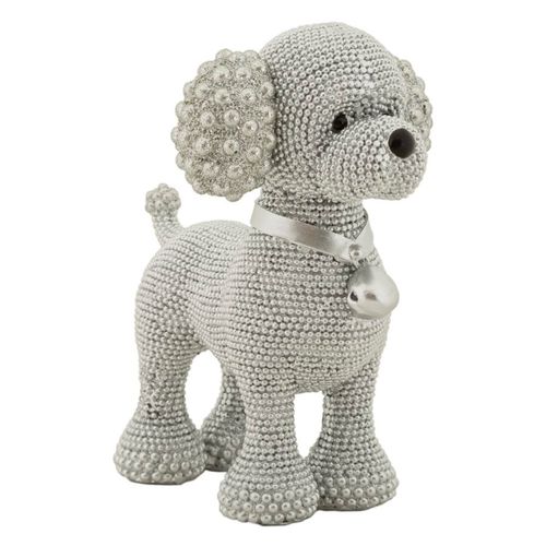 Statue Caniche Sparky Argenté Élégant Pour Décoration Maison Et Bureau 15 X 9,5 X 15 Cm