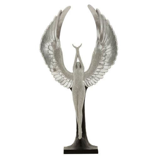 Statue Argent Et Noir Avec Ailes Pour Décoration Maison Et Bureau 26 X 9 X 48 Cm