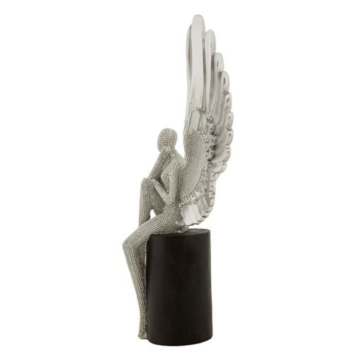 Statue Argent Et Noir Avec Ailes Pour Décoration Maison Et Bureau 24 X 8 X 34 Cm
